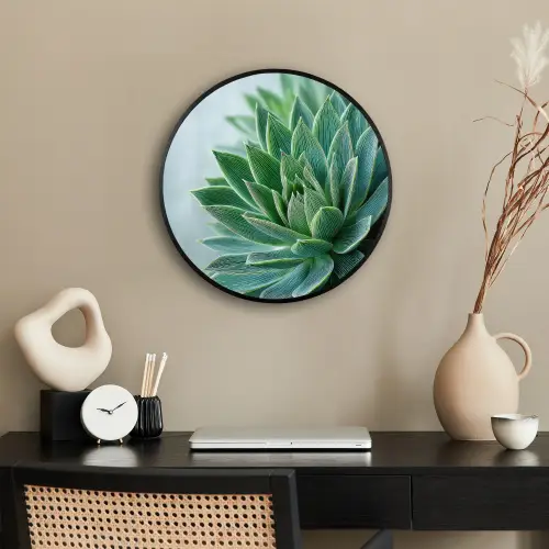Vetplant - Bladeren - Groen - Wazig Fotolijst rond zonder passe partout klein -sfeer1