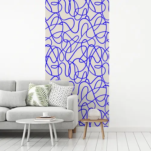 Patronen - Beige - Blauw - Lijnen fotobehang vinyl groot 64 -woonkamer