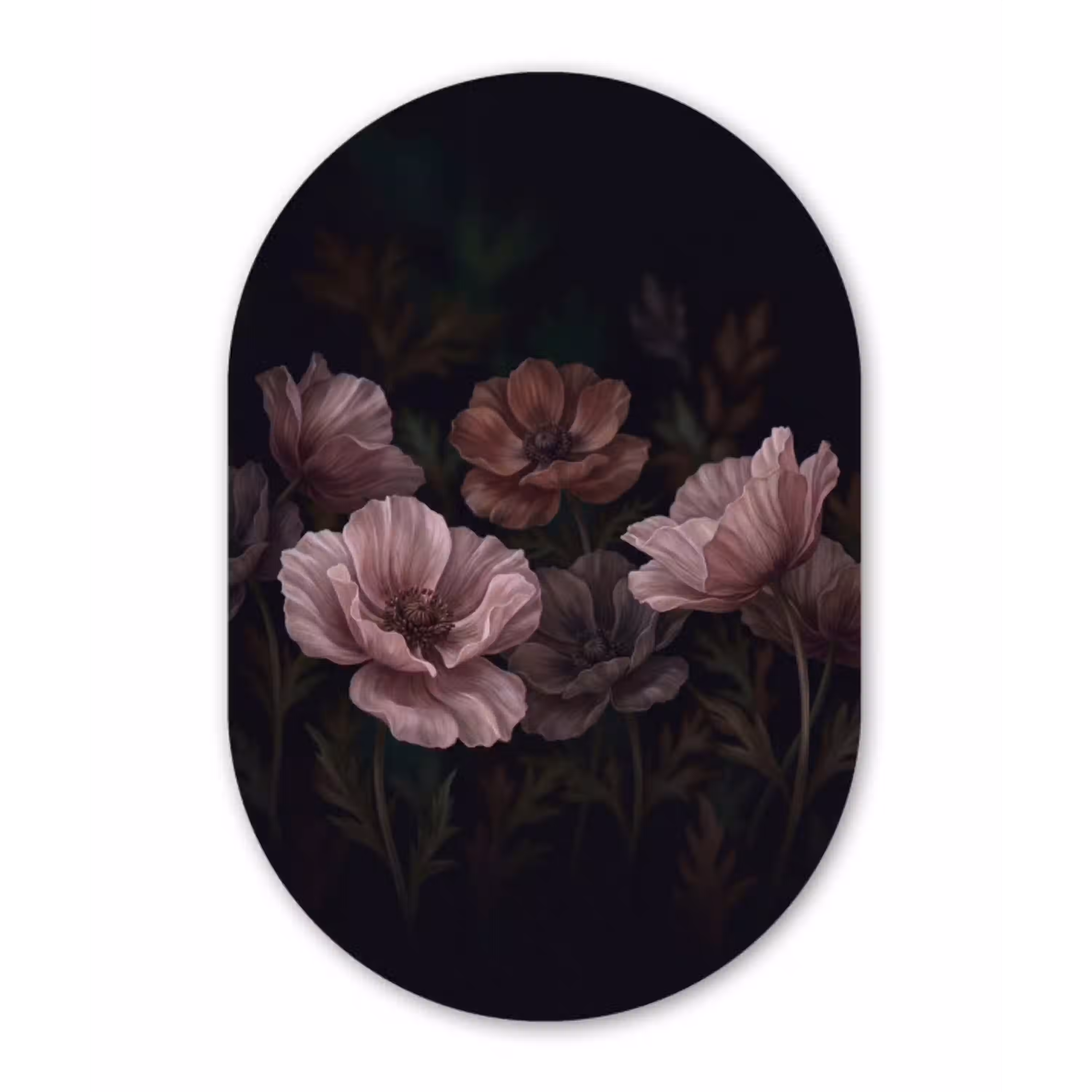 Bloemen - Natuur - Roze - Donker - Modern Wandcirkel Ovaal Aluminium middel -3d