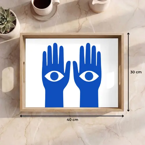 Handen - Twee - Ogen - Blauw Dienblad Rechthoek middel -USP_Formaat