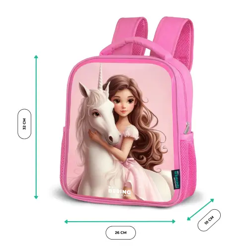 Meisje met witte eenhoorn op roze achtergrond Kinderrugzak - Roze middel -productfoto_formaten