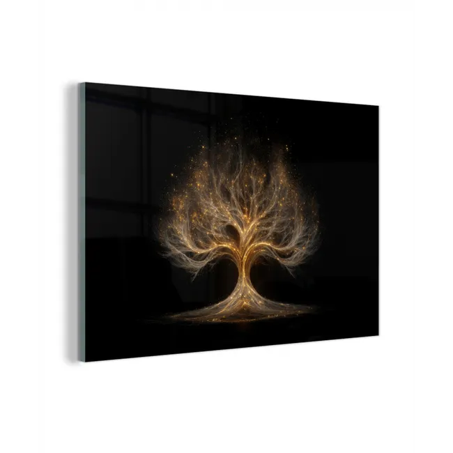 Glas schilderij - Lichtjes - Boom - Abstract - Zwart