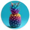 Ananas - Regenboog - Blauw - Popart Wandcirkel kunststof plaat 5mm dik klein -3d