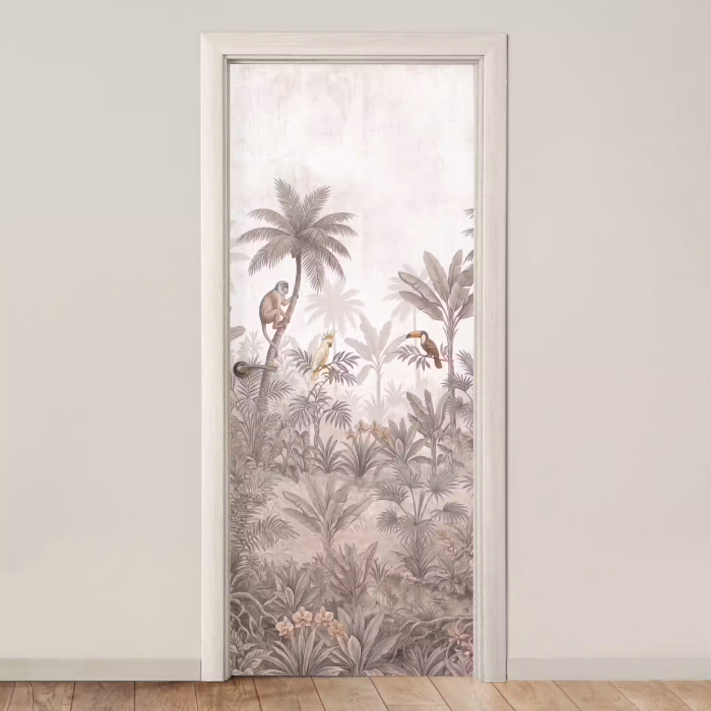 Jungle - Dieren - Palmbomen deurposter klein -3d_beige