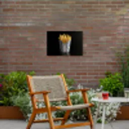 Friet - Porselein - Delfts blauw - Eten Tuinposter op houten frame 2 cm dik klein -sfeer3