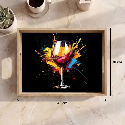 Wijn - Glas - Graffiti - Borrel - Rood - Verf Dienblad Rechthoek middel -USP_Formaat