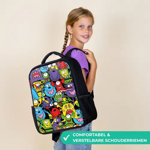 Monsters met Felle Kleuren Rugzak - Zwart middel -sfeer6_NL