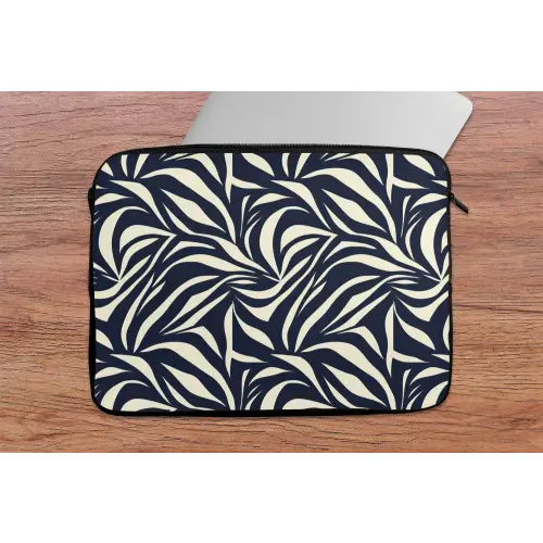 Bladvormen - Blauw - Patroon - Wit laptophoes neopreen klein 279 -tafel