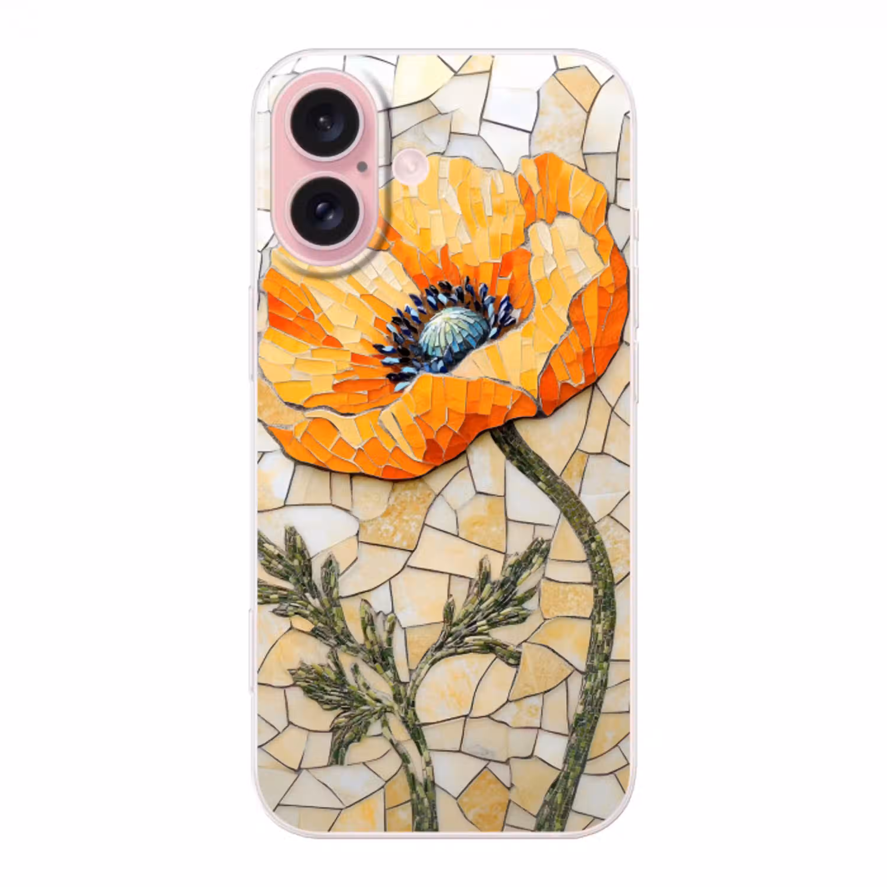 Klaprozen - Oranje - Mozaïek - Bladeren Apple iPhone 16 klein -3d