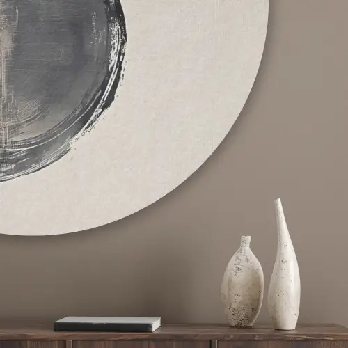 Cirkels - Strepen - Minimalistisch - Zwart Akoestische PET Vilt - Rond klein -sfeer5_closeup