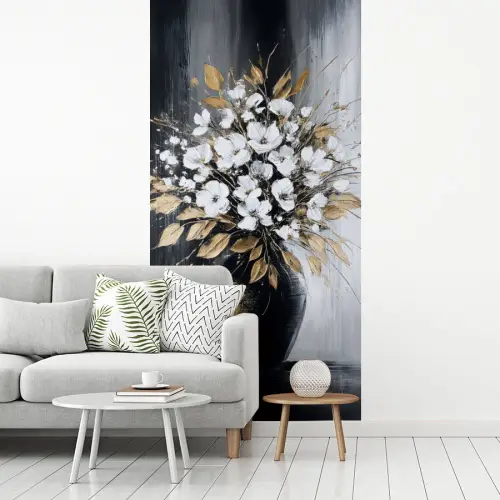 Bloemen - Wit - Vaas - Abstract fotobehang vinyl groot -woonkamer