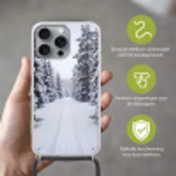 Bos - Winter - Sneeuw - Pad - Natuur Hoesje iPhone 16 Pro Max met koord klein -sfeer2_NL