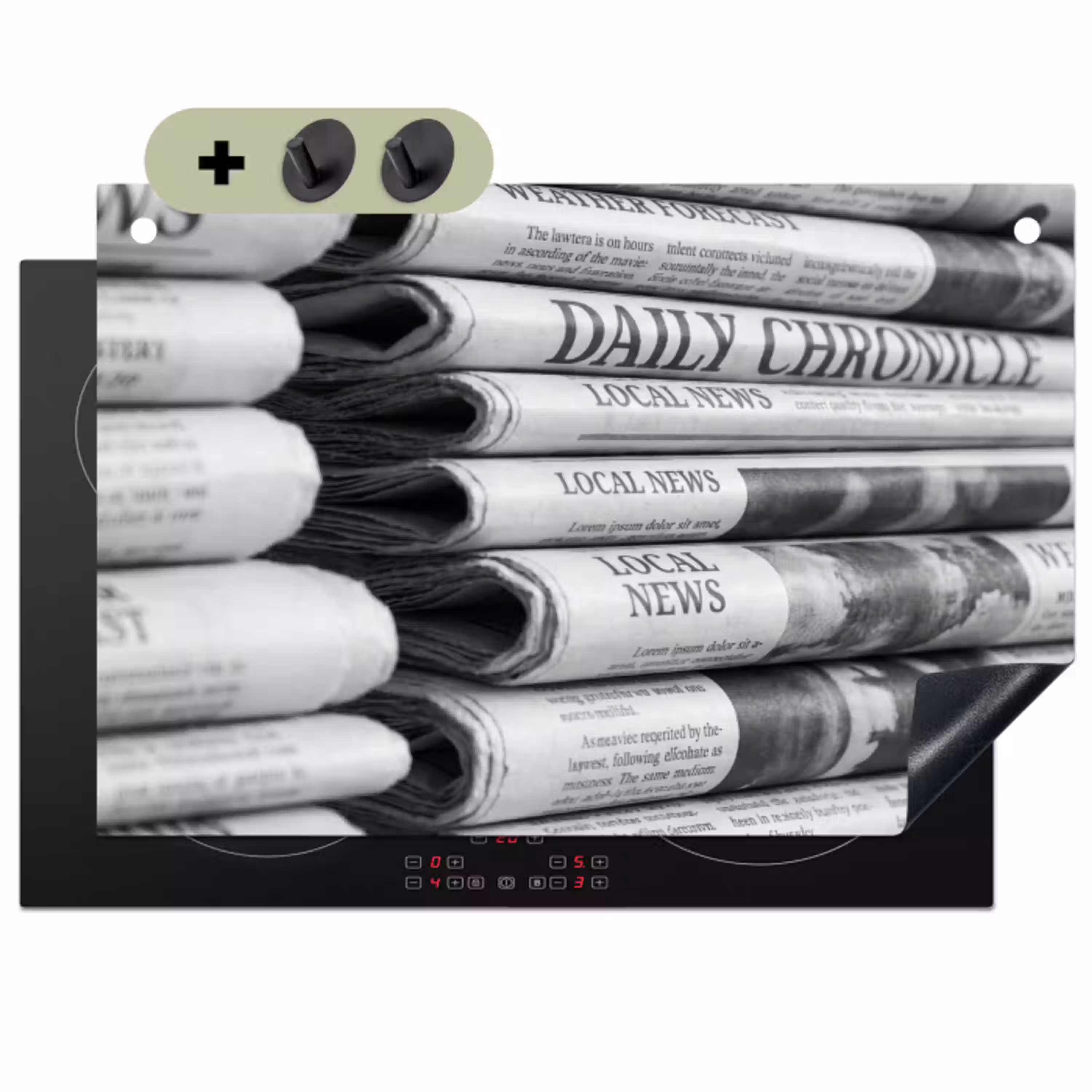 Krant - Stapel - Nieuws - Zwart-wit - Media Inductie beschemer met haakjes klein -3d
