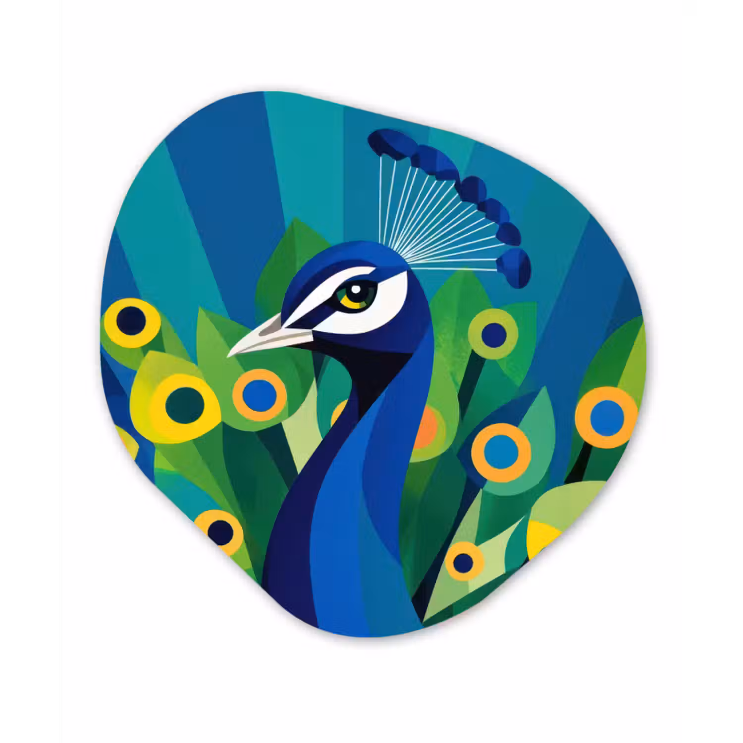 Organisch schilderij - Glas - Pauw - Cirkels - Blauw