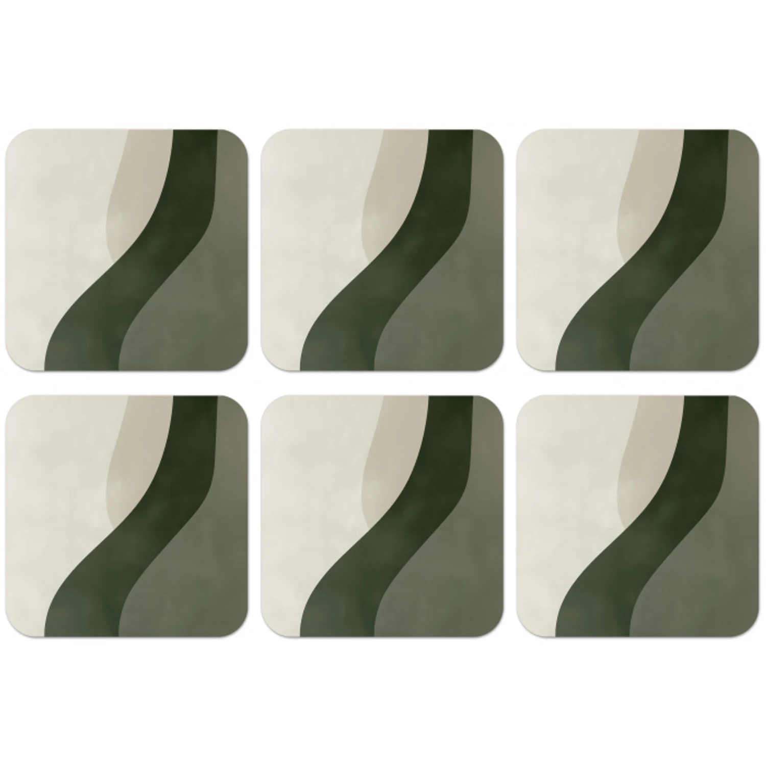 Japandi - Groen - Abstract - Modern onderzetter kurk middel -zkaufland3dotto