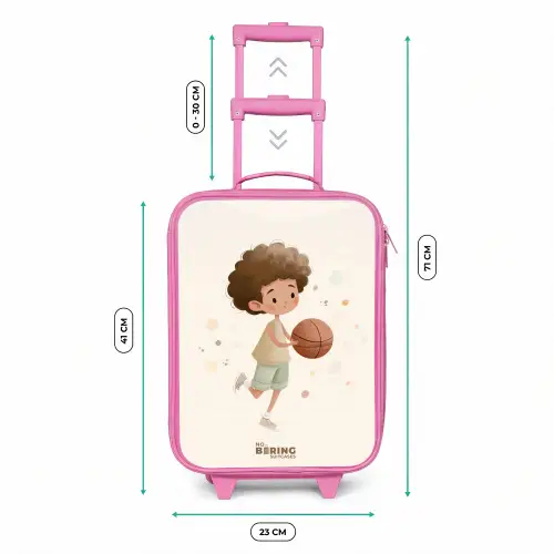 Jongen met een basketbal in beige kleuren Kinderkoffer - Roze klein -productfoto_formaten