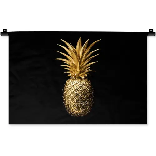 Ananas - Zwart - Goud - Luxe Wandkleed katoen klein -zz3d