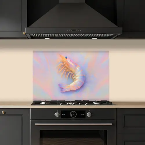 Garnaal - Subtiele structuur - Blauw - Roze keuken achterwand spatscherm klein -sfeer1