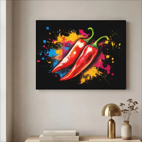 Peper - Graffiti - Verf - Abstract - Modern - Kleurrijk Textielframe zwart klein -sfeer2