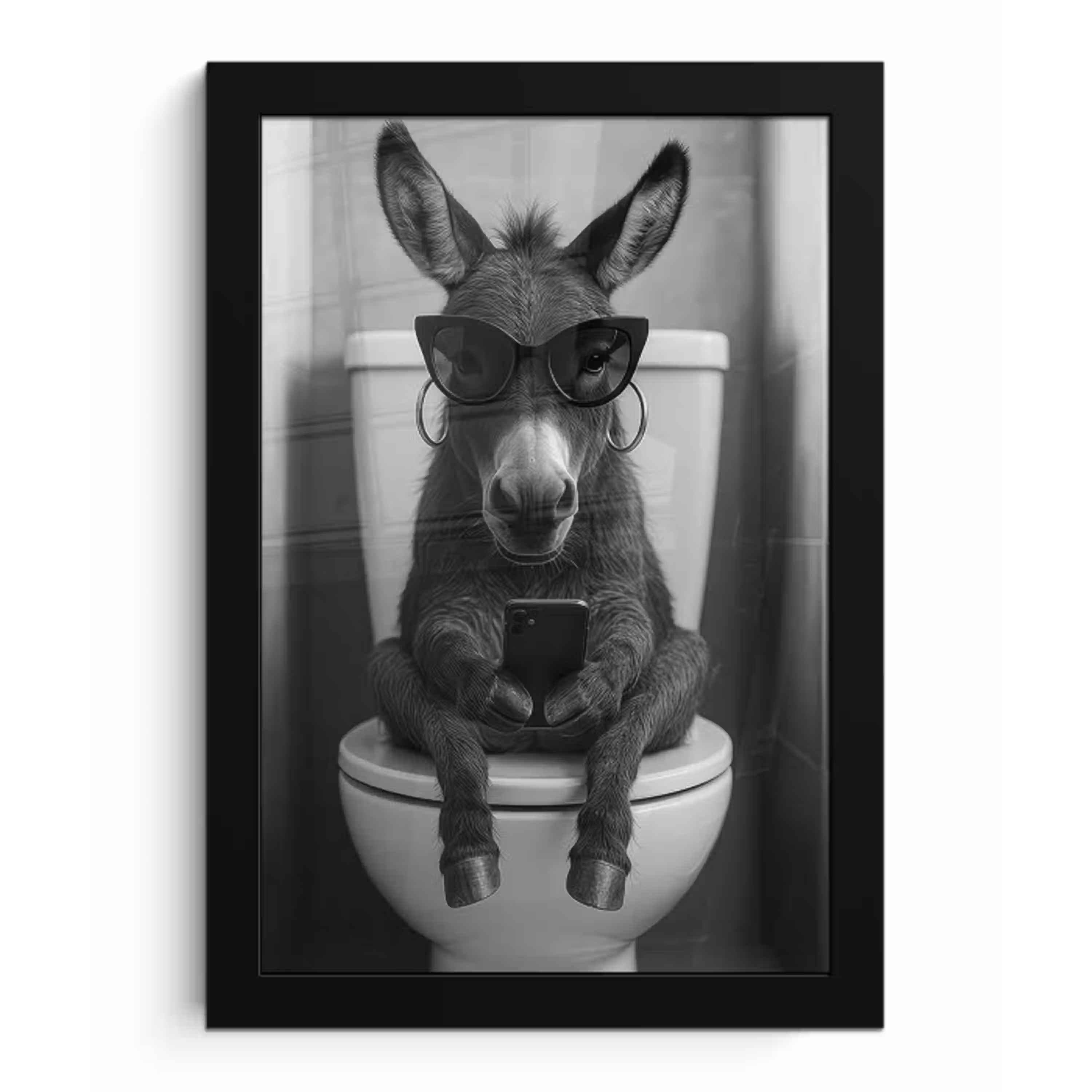 Ezel - Telefoon - Toilet - Zwart - Wit fotolijst zwart zonder passe partout klein -3d