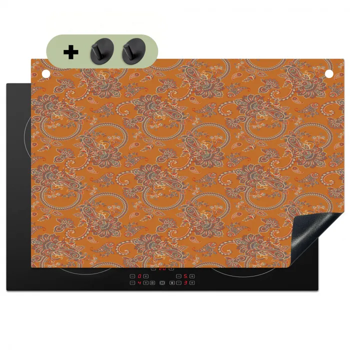 Oranje - Sierlijk - Bloemen Inductie beschemer met haakjes klein 777 -3d