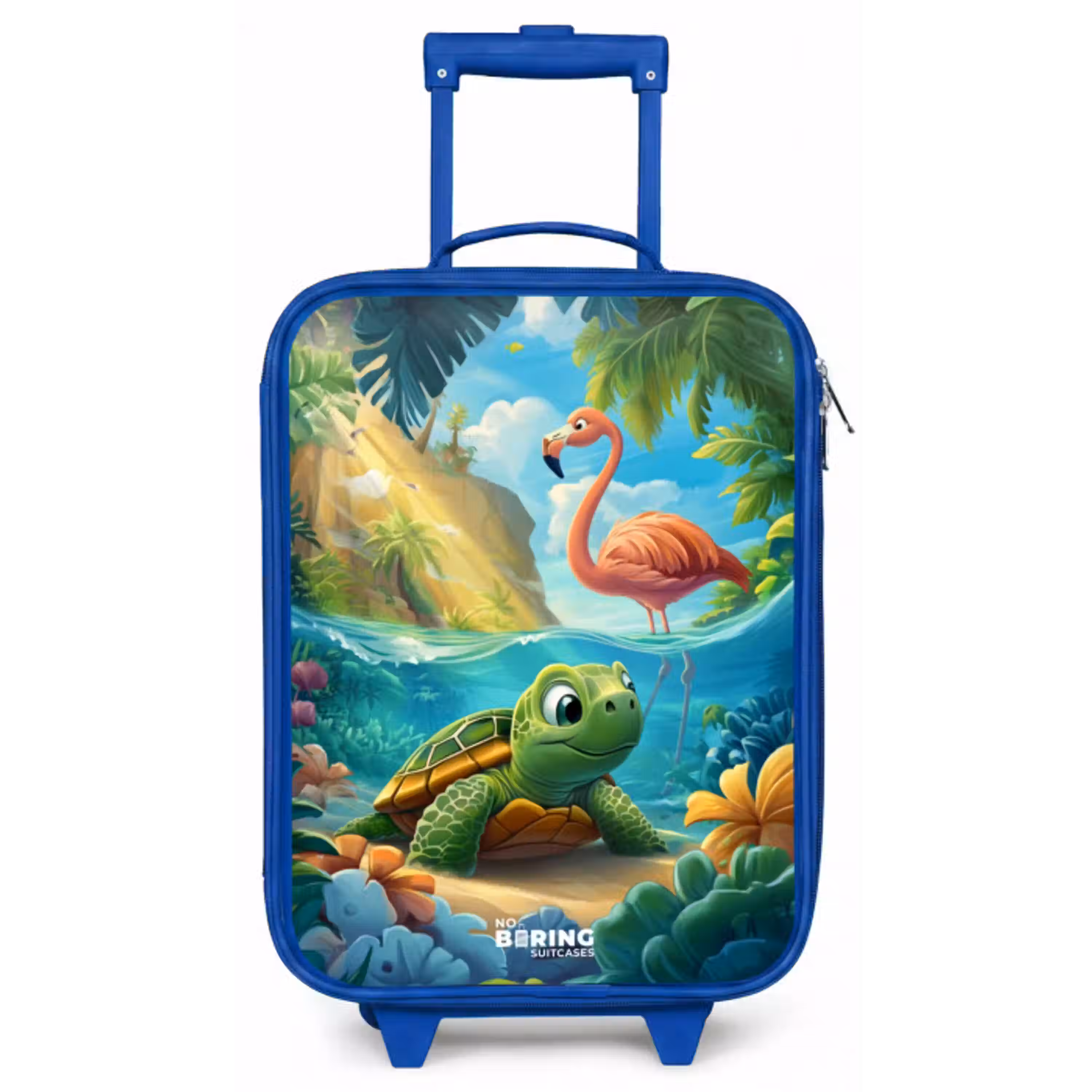 Schildpad in tropisch water met flamingo Kinderkoffer - Blauw klein -zz3dotto