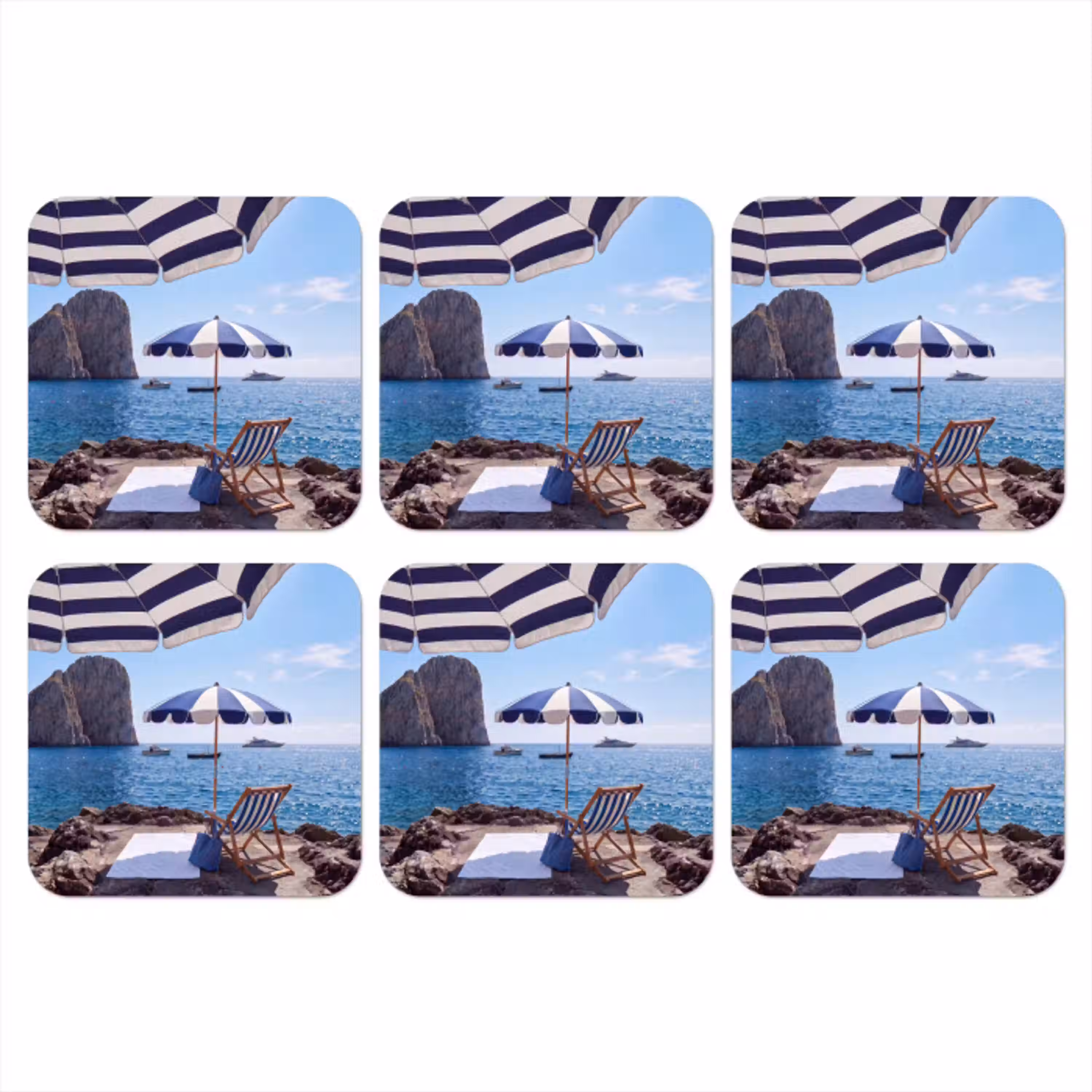 Strand - Ligstoel - Parasol - Zomer - Blauw onderzetter kurk middel -3d