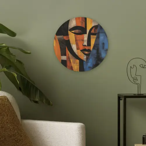 Abstract - Portret - Kleurvakken Akoestische PET Vilt - Rond klein -sfeer2