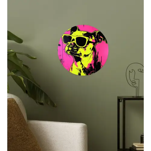 Hond - Zonnebril - Roze - Art Wandcirkel behangsticker klein -sfeer2