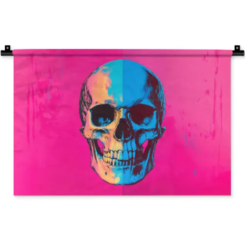 Neon - Blauw - Pop-art - Schedel Wandkleed katoen klein -zz3d
