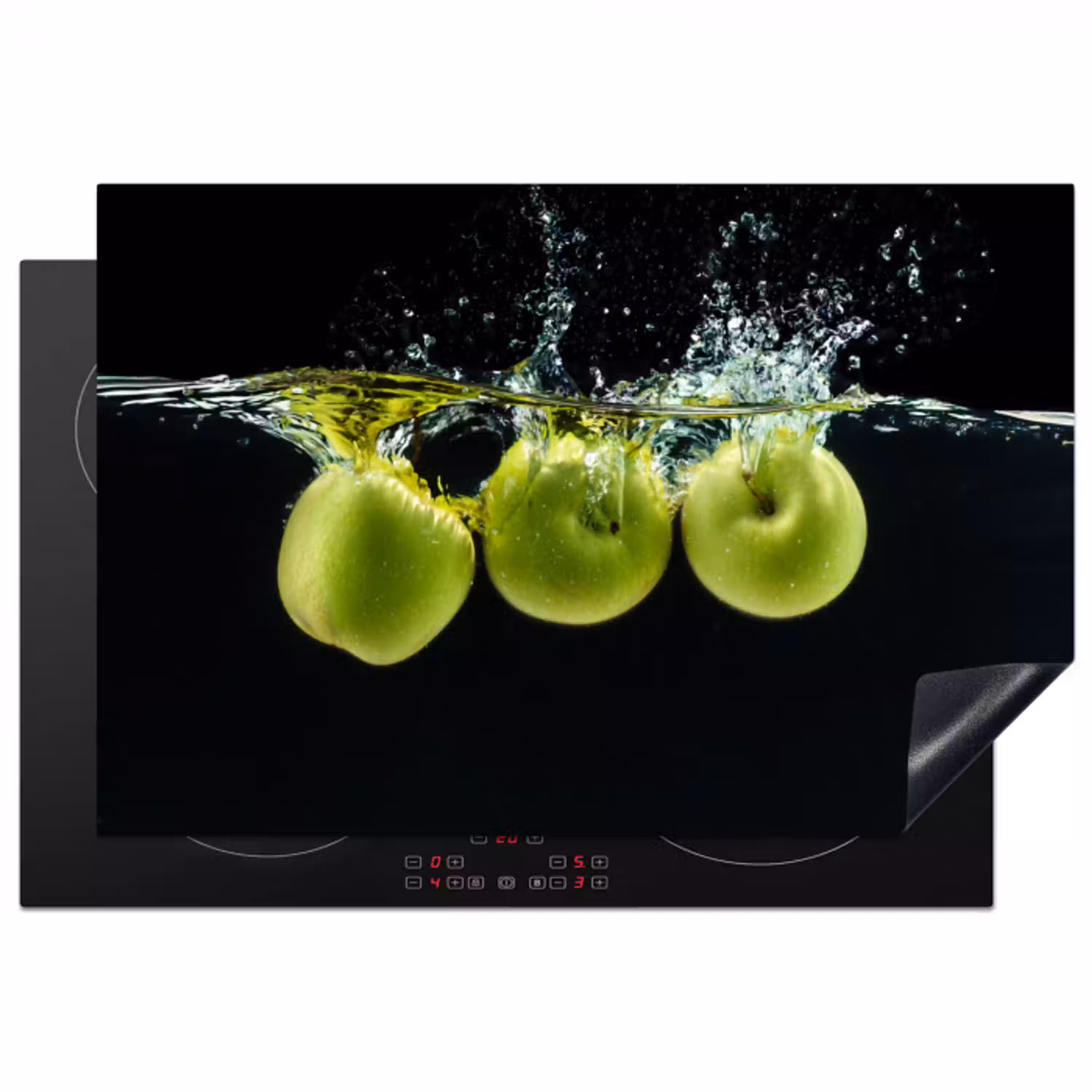 Appels - Fruit - Water - Zwart - Groen Inductie beschermer vinyl 3mm klein -3d