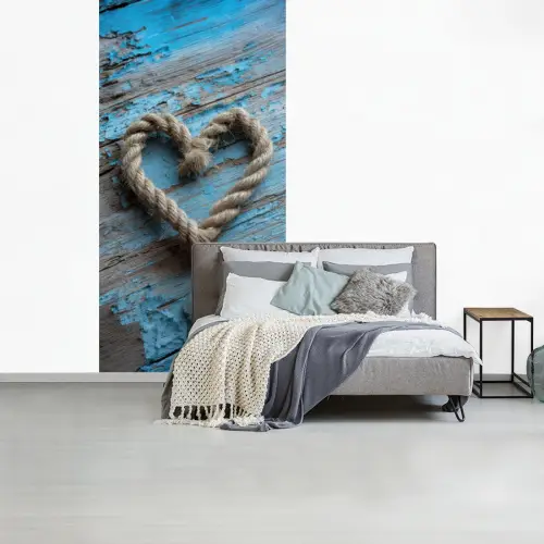 Hart - Touw - Hout - Rustiek fotobehang vinyl groot -slaapkamer