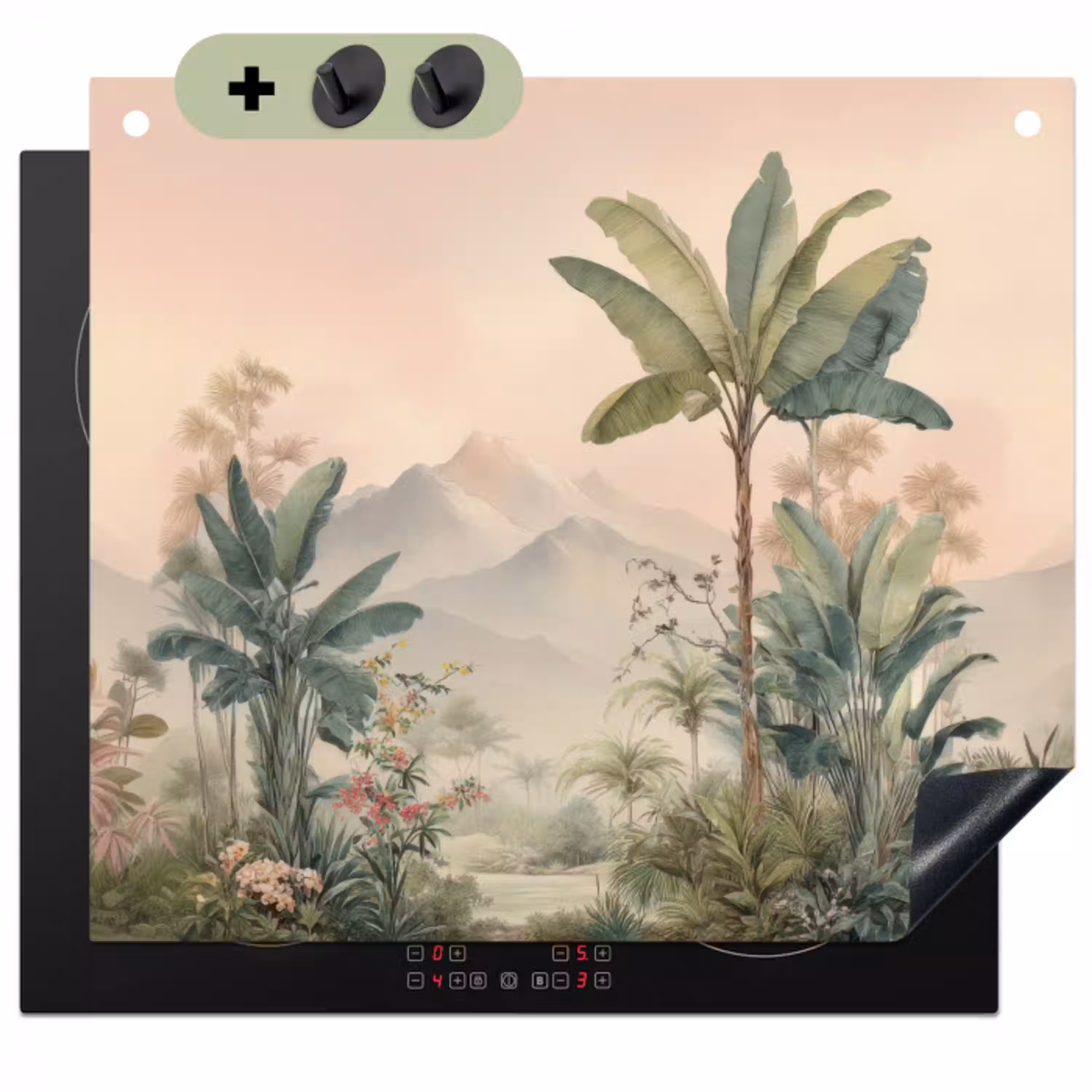 Tropisch landschap - palmbomen - Bloemen - Roze lucht Inductie beschemer met haakjes klein -3d