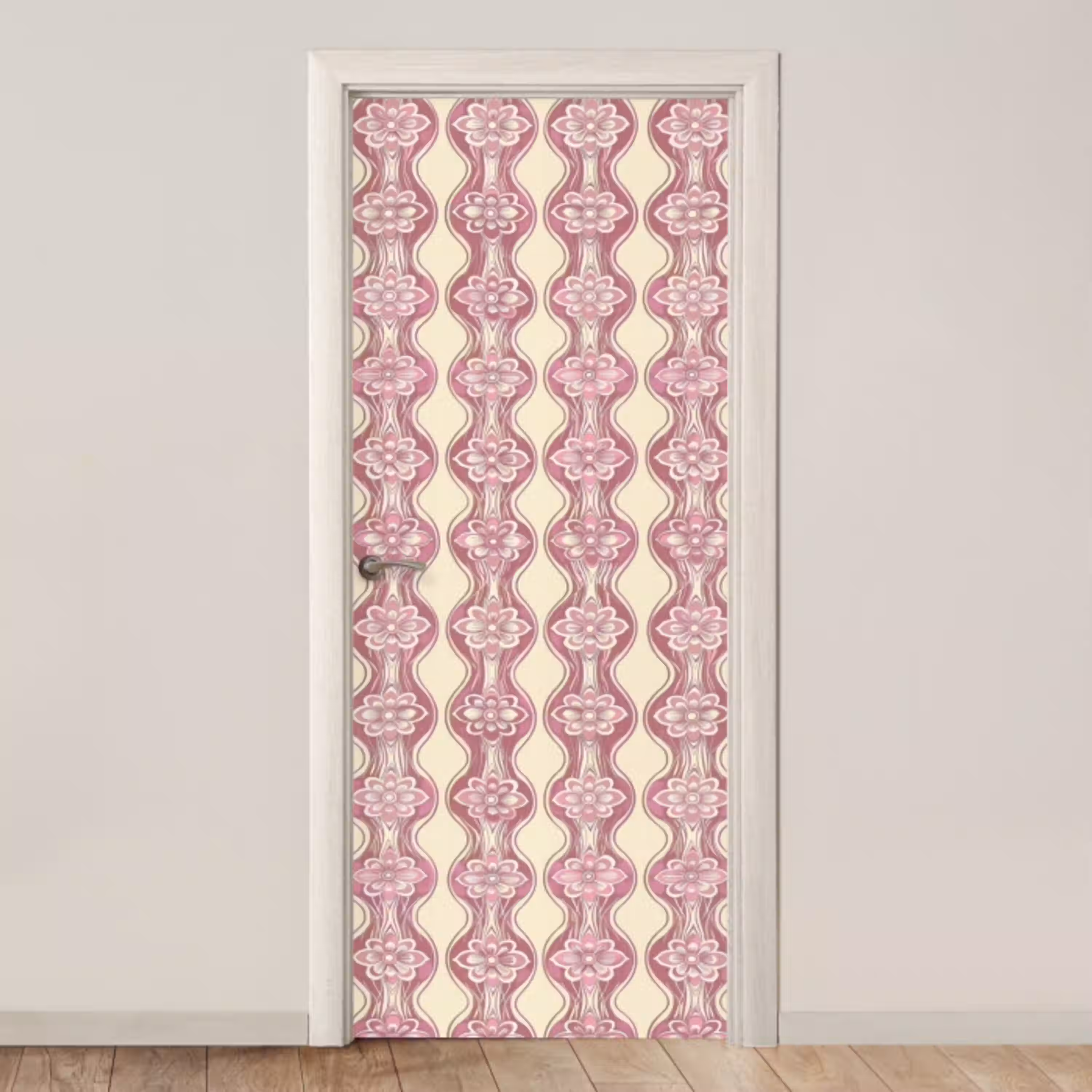 Paarsroze - Bloemen - Retro - Patroon deurposter klein 289 -3d_beige
