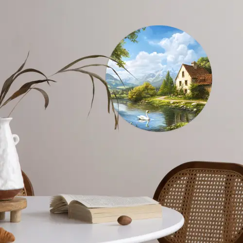Zwaan - Bomen - Rust Wandcirkel behangsticker klein -sfeer3