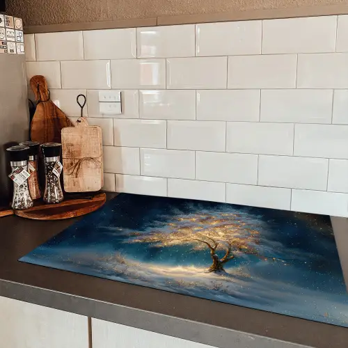 Levensboom - Nacht - Donker - Blauw Inductie beschermer vinyl 3mm klein -sfeer3