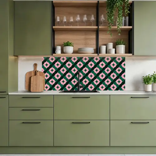 Groen - Roze - Retro - Sterren keuken achterwand 2 middel 871 -sfeer3