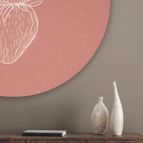 Minimalistisch - Illustratie - Aardbei - Tak Akoestische PET Vilt - Rond klein -sfeer5_closeup