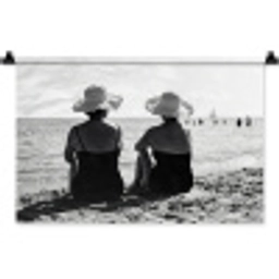 Vrouwen - Zonnehoed - Strand - Zwart - Wit Wandkleed katoen klein -zz3d
