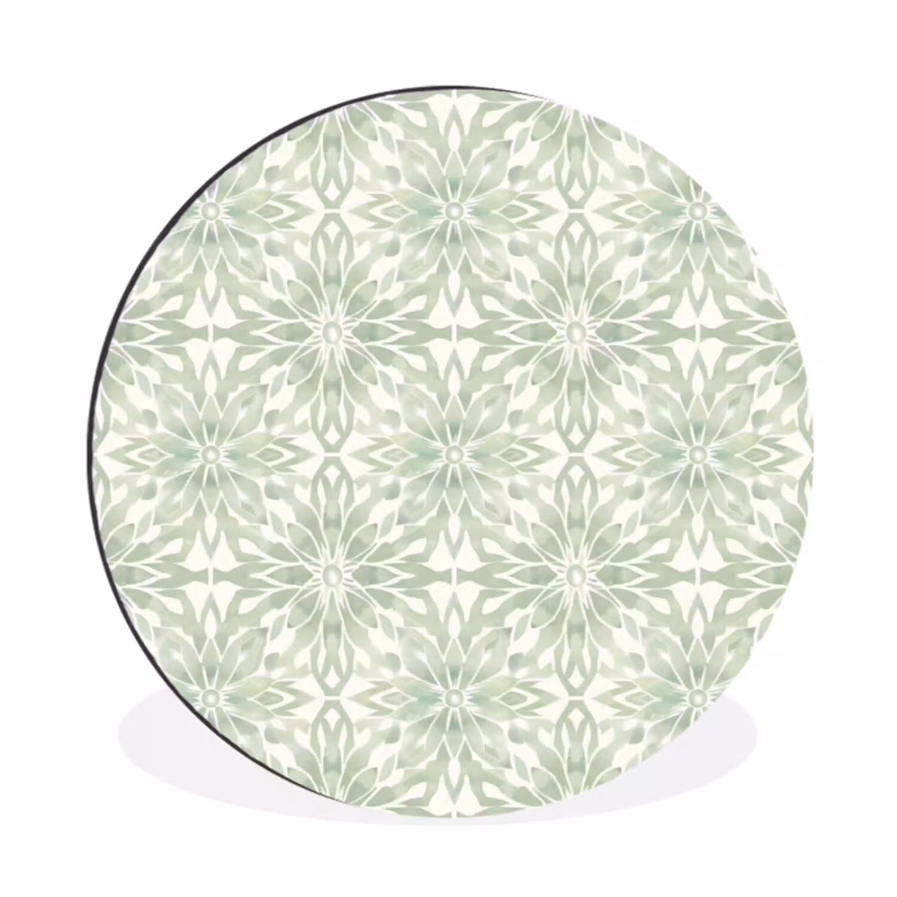 Saliegroen - Symmetrisch - Mandala - Ornament - Patroon Wandcirkel aluminium klein 190 -3d