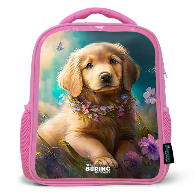 Kids' Backpacks Pink -. Golden puppy in the grass