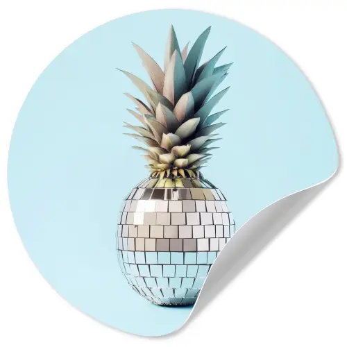 Blauw - Ananas - Disco - Discobal Wandcirkel behangsticker klein -3d