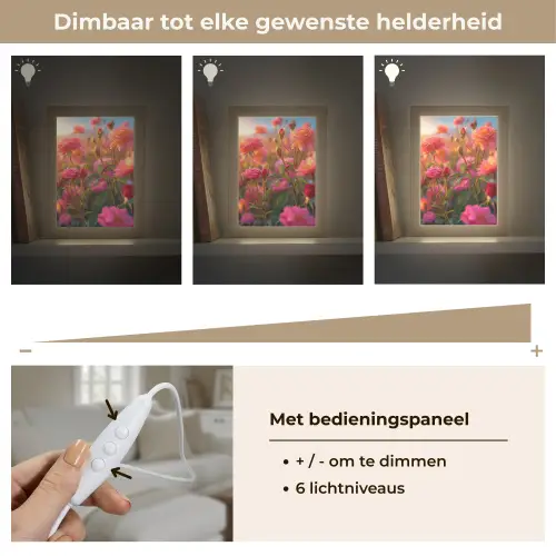 Bloemen - Rozen - Natuur - Roze - Bloem Light Box met kabel (Tafellamp) klein -USP_dimbaarNL