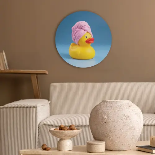 Badeend - Handdoek - Blauw Akoestische PET Vilt - Rond klein -sfeer1