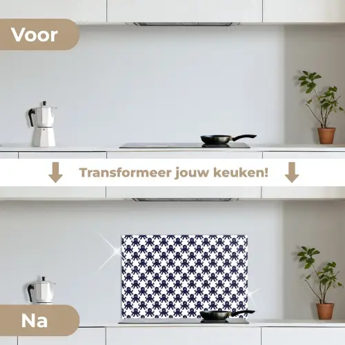 Oceaan - Octo - Blauw - Wit keuken achterwand spatscherm klein 900 -voor_na_NL