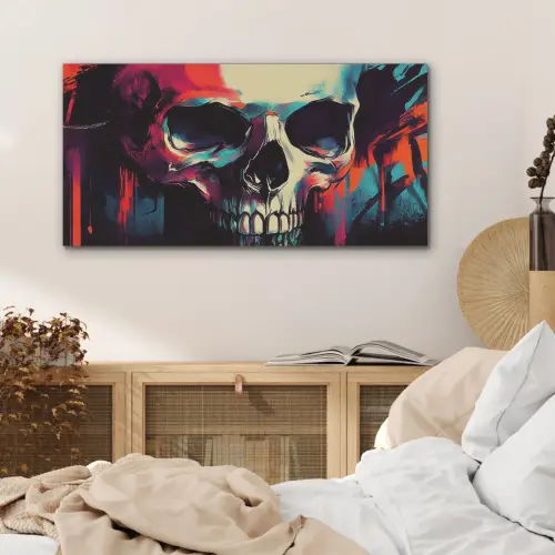 Schedel - Abstract - Rood - Blauw - Graffiti PET vilt middel -sfeer3