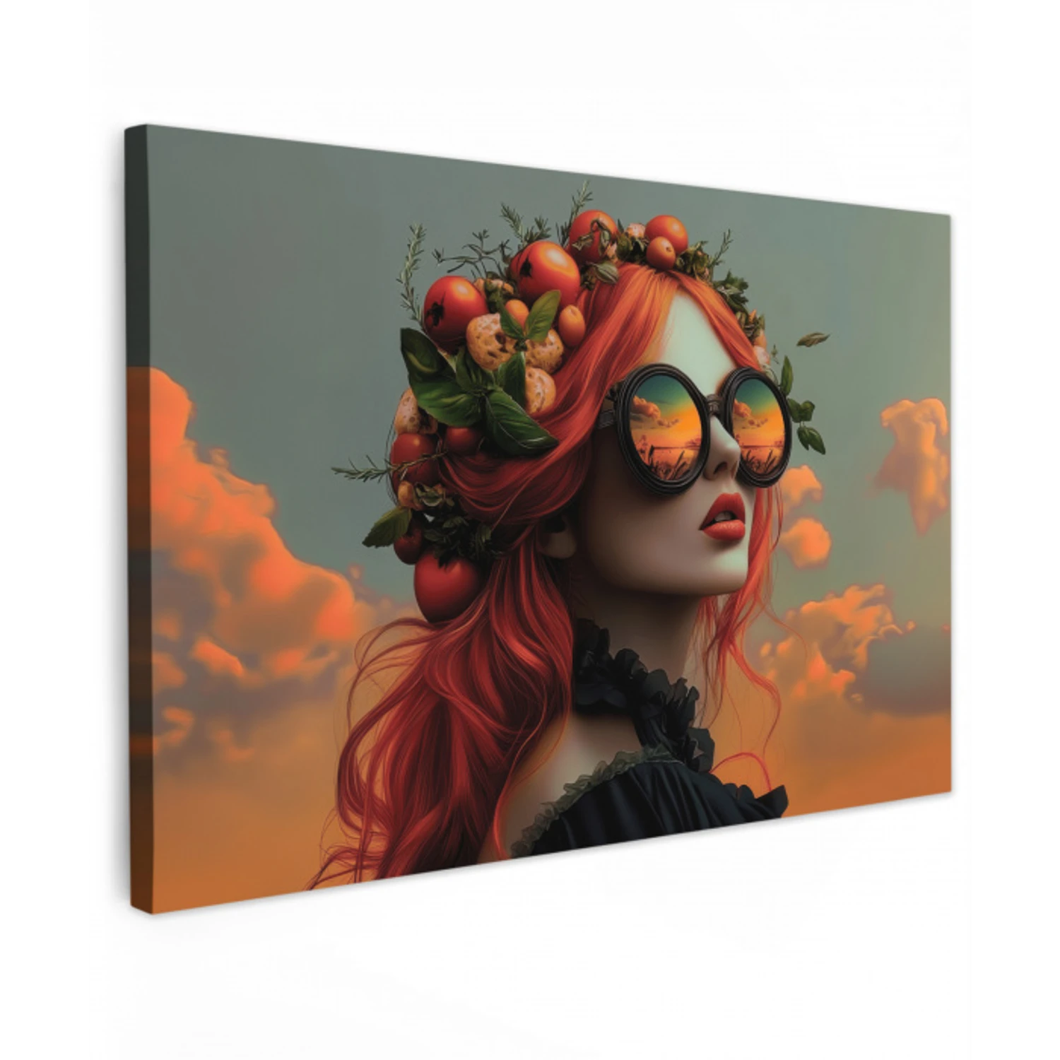 Vrouw - Kroon - Tomaat - Bascilicum - Zonnebril Tuinposter op houten frame 2 cm dik klein -3d