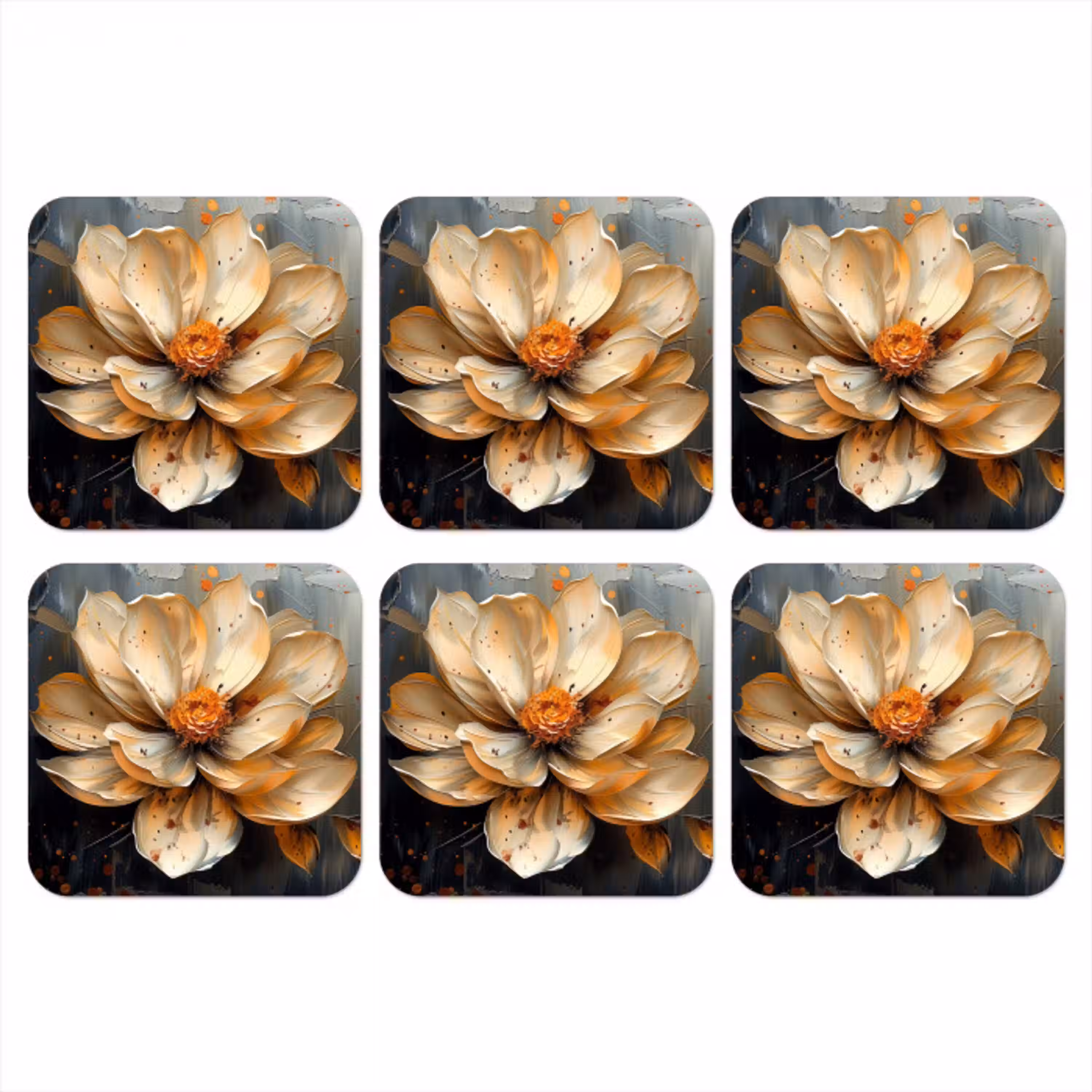 Bloemen - Goud - Kunst - Zwart - Modern onderzetter kurk middel -3d