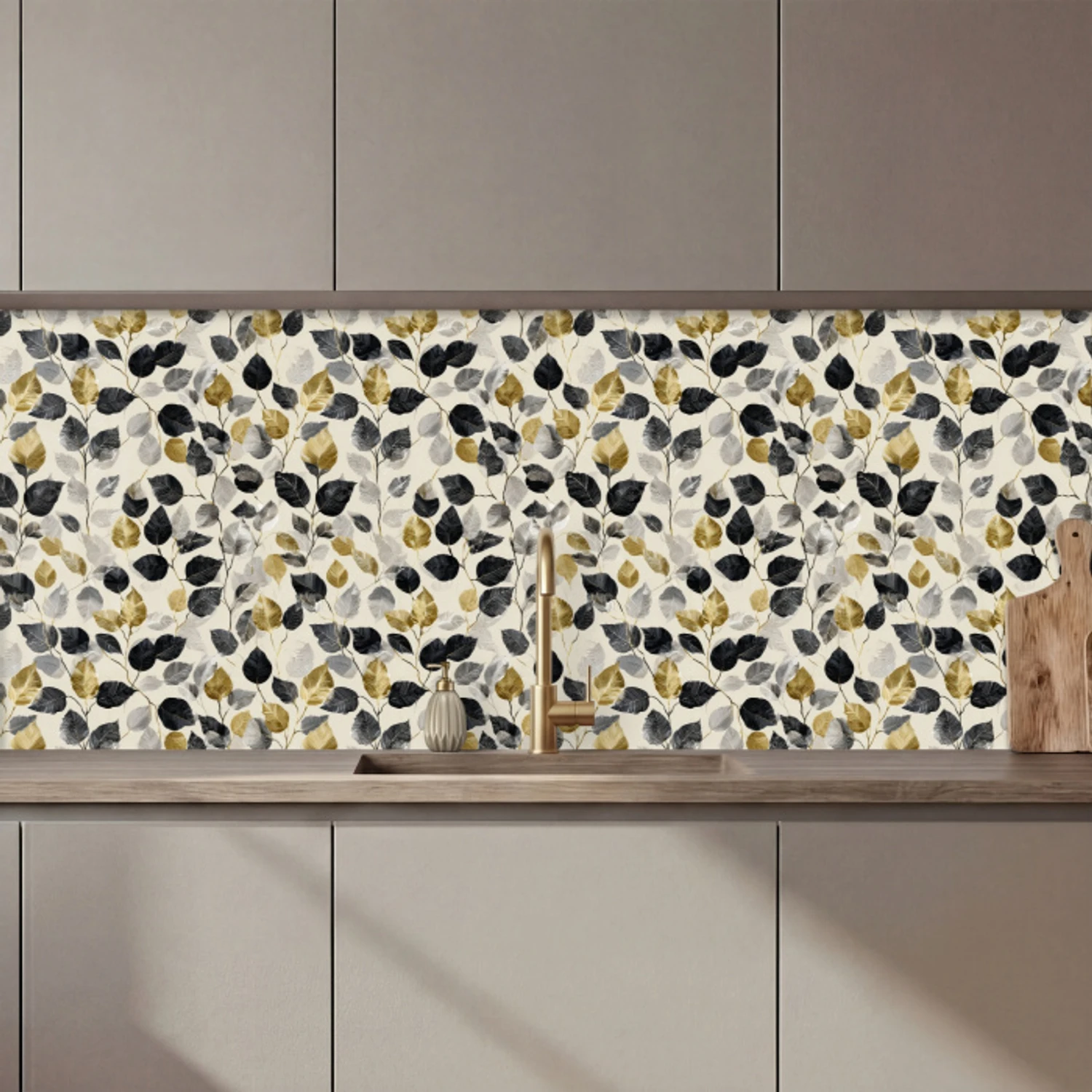 Botanisch - Goud - Zwart keuken achterwand 2 middel 871 zz_3dshopping