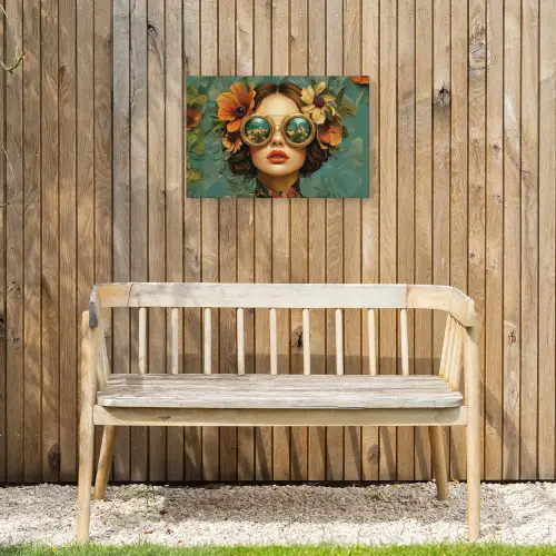 Vrouw - Bloemen - Vlinders - Natuur - Vintage Tuinposter op houten frame 2 cm dik klein -sfeer4